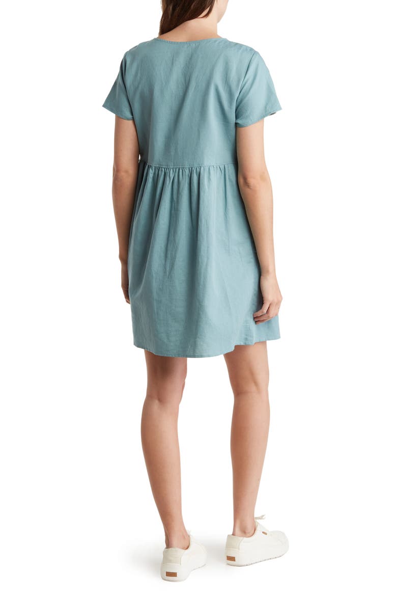 V-Neck Button Front Linen Blend Minidress, Alternate, color, SUMMER BREEZE