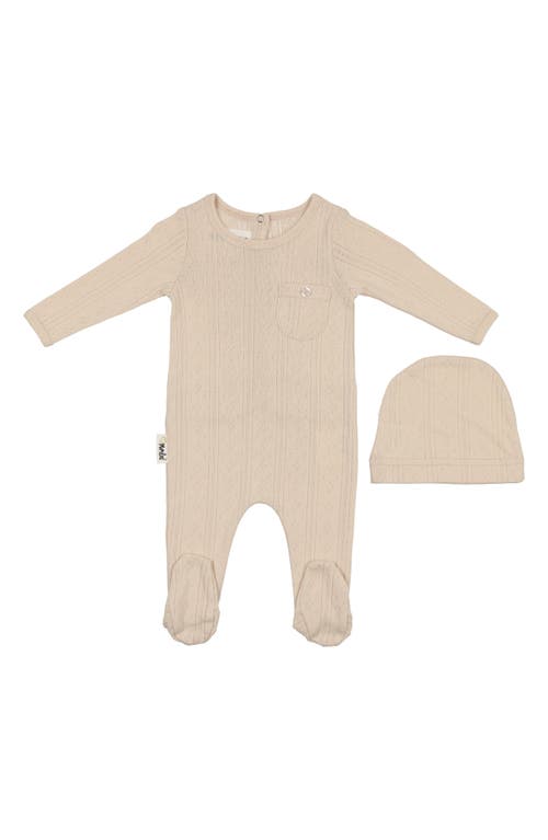 Maniere Manière Pocket Pointelle Footie & Hat Set In Gold