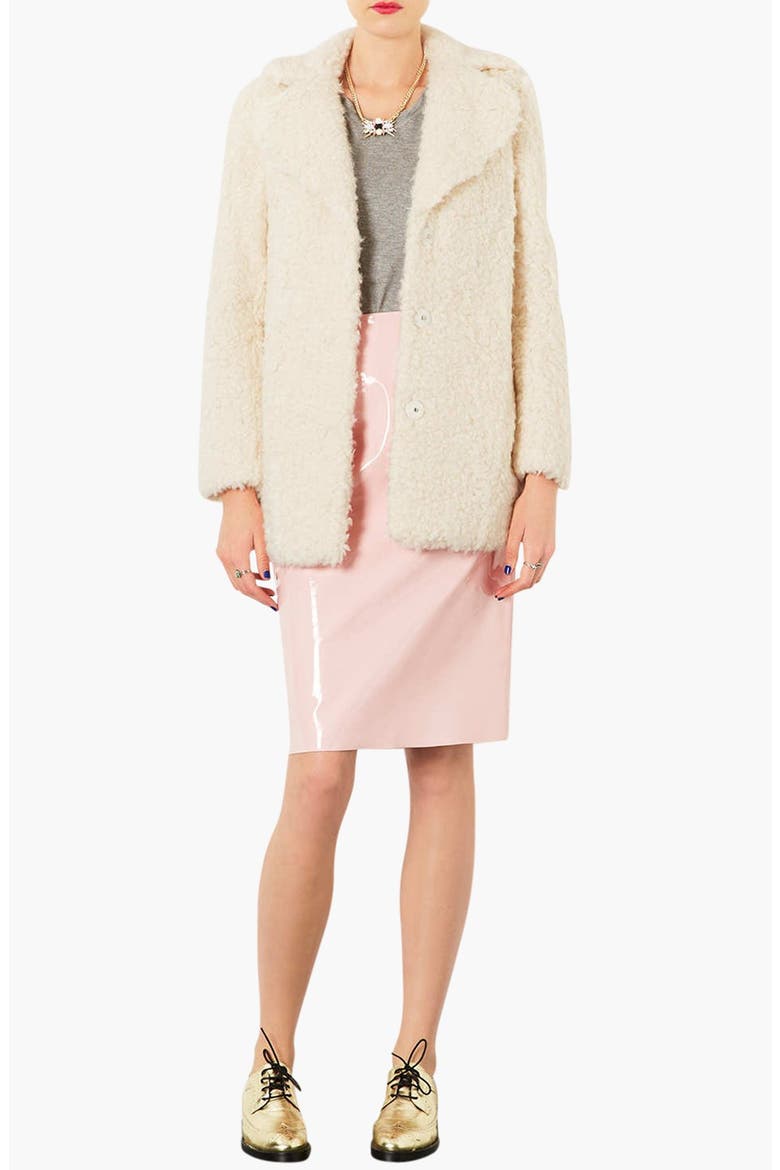 'Teddy' Faux Fur Peacoat, Alternate, color, WHITE