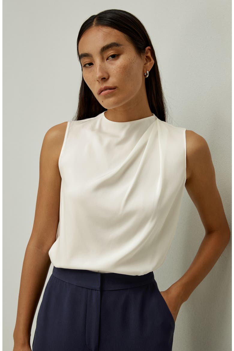 Women's Sleeveless Minimalist Silk Top, Alternate, color, White