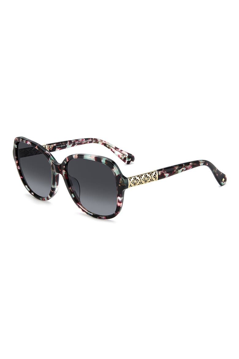 Eliza 57mm Geometric Sunglasses, Alternate, color, GREEN PINK HAVANA/ DARK GREY