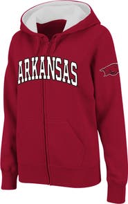 COLOSSEUM Women's Stadium Athletic Cardinal Arkansas Razorbacks Arched Name Full-Zip Hoodie