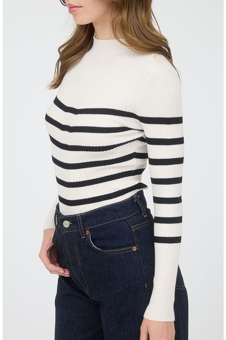 Stripe Mock Neck Rib Knit Top, Alternate, color, IVORY