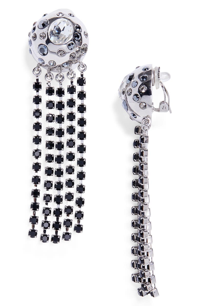 Oscar de la Renta Crystal Fringe Chandelier Clip-On Earrings, Main, color, Black Diamond