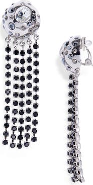 Oscar de la Renta Crystal Fringe Chandelier Clip-On Earrings