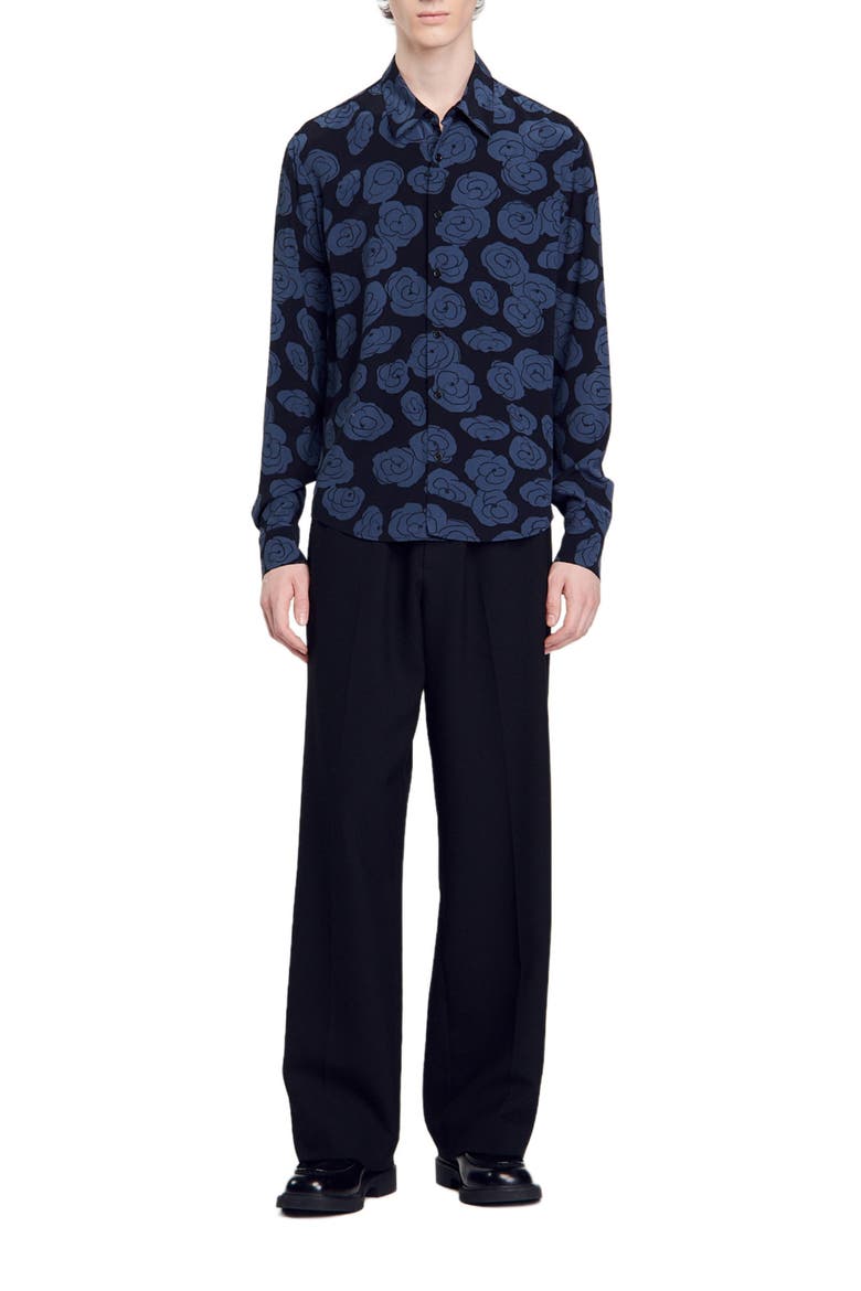 Camellia motif shirt, Alternate, color, Black