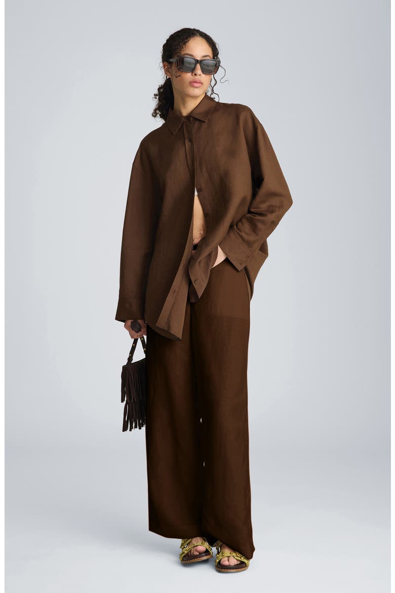 Pull-On Linen Blend Wide Leg Pants, Alternate, color, BRUNETTE