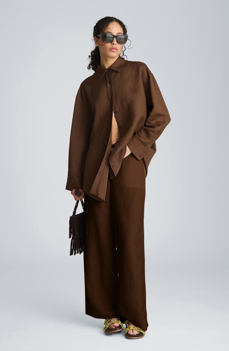 Kenneth Cole Pull-On Linen Blend Wide Leg Pants, Alternate, color, 