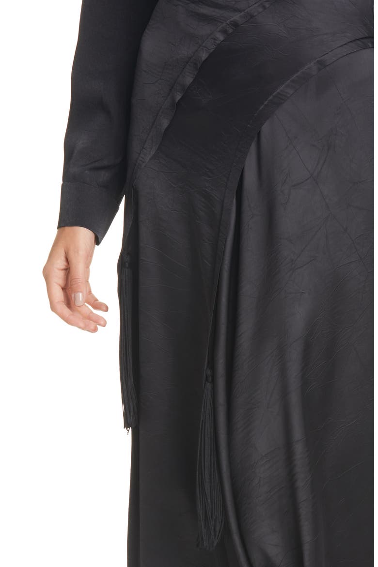 Tassel Detail Asymmetrical Satin Skirt, Alternate, color, BLACK