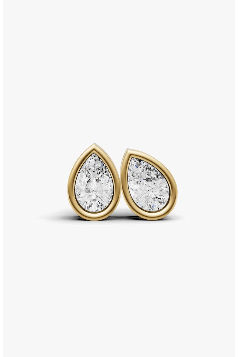 14K Gold Studs 1 Carat Earrings Pear Bezel Solitaire, Main, color, Yellow Gold