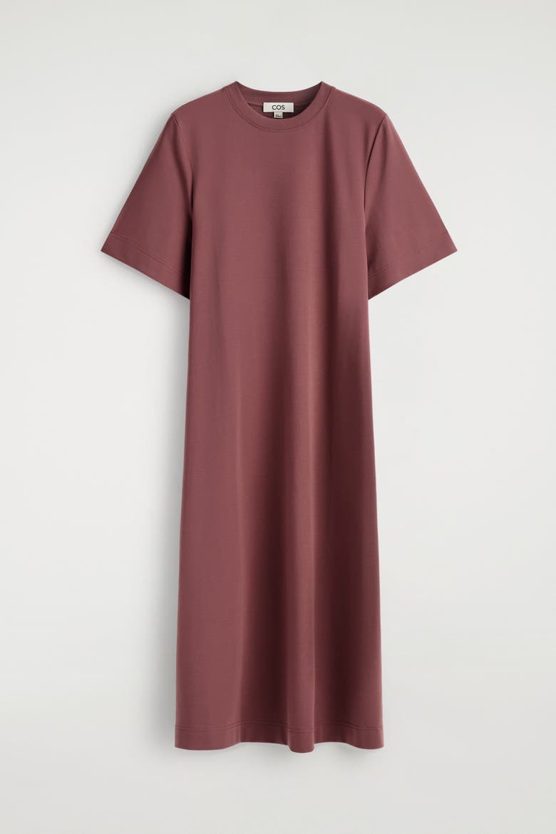 Belt-Detail Midi T-Shirt Dress, Alternate, color, BROWN