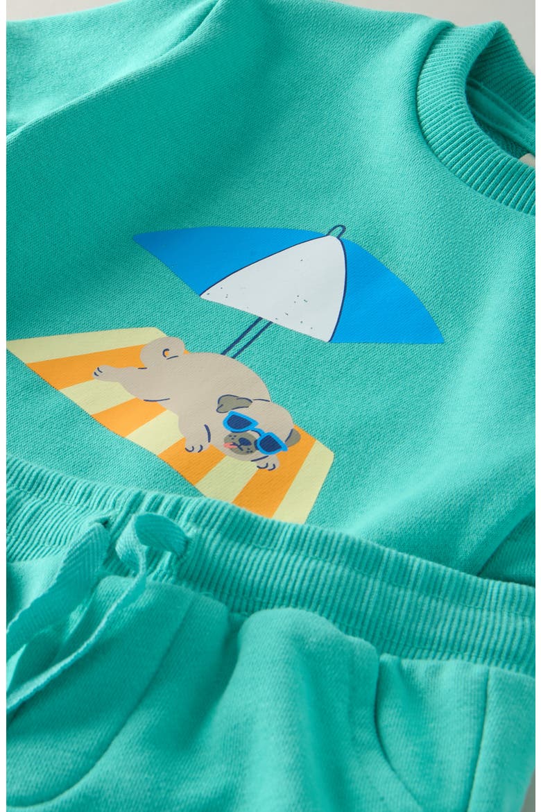 Terry Graphic T-Shirt & Shorts Set, Alternate, color, TEAL RIPPLE SUN PUG- TEAL