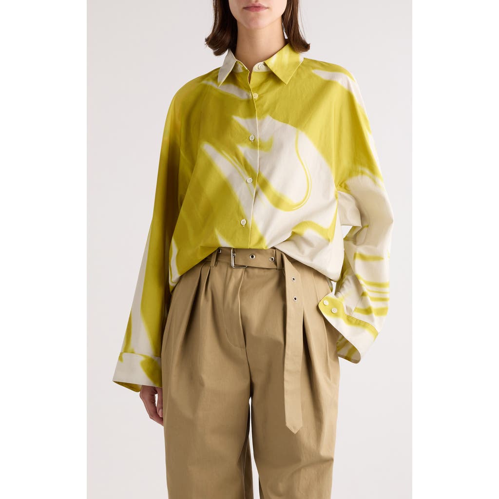 Dries Van Noten Casio Print Oversize Cotton Poplin Button-up Shirt In Lime