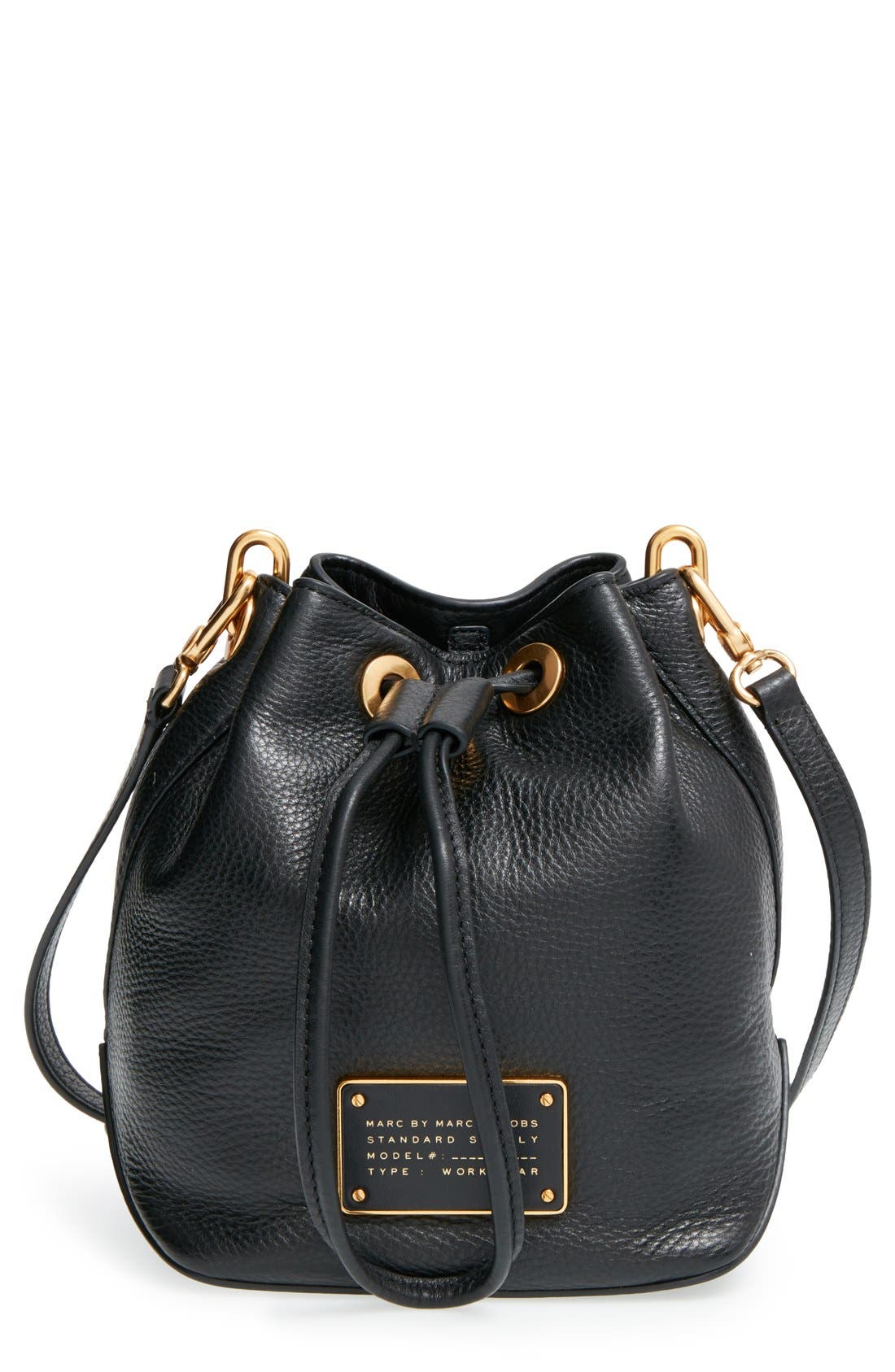 MARC BY MARC JACOBS 'New Too Hot to Handle' Leather Bucket Bag, Main, color, BLACK