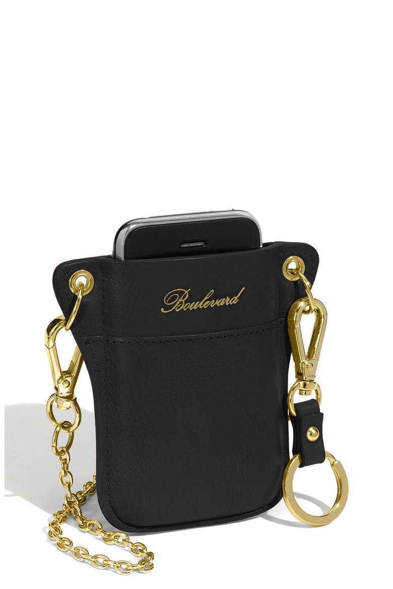 Leather Crossbody Phone Holster with Key Ring, Main, color, BLACK