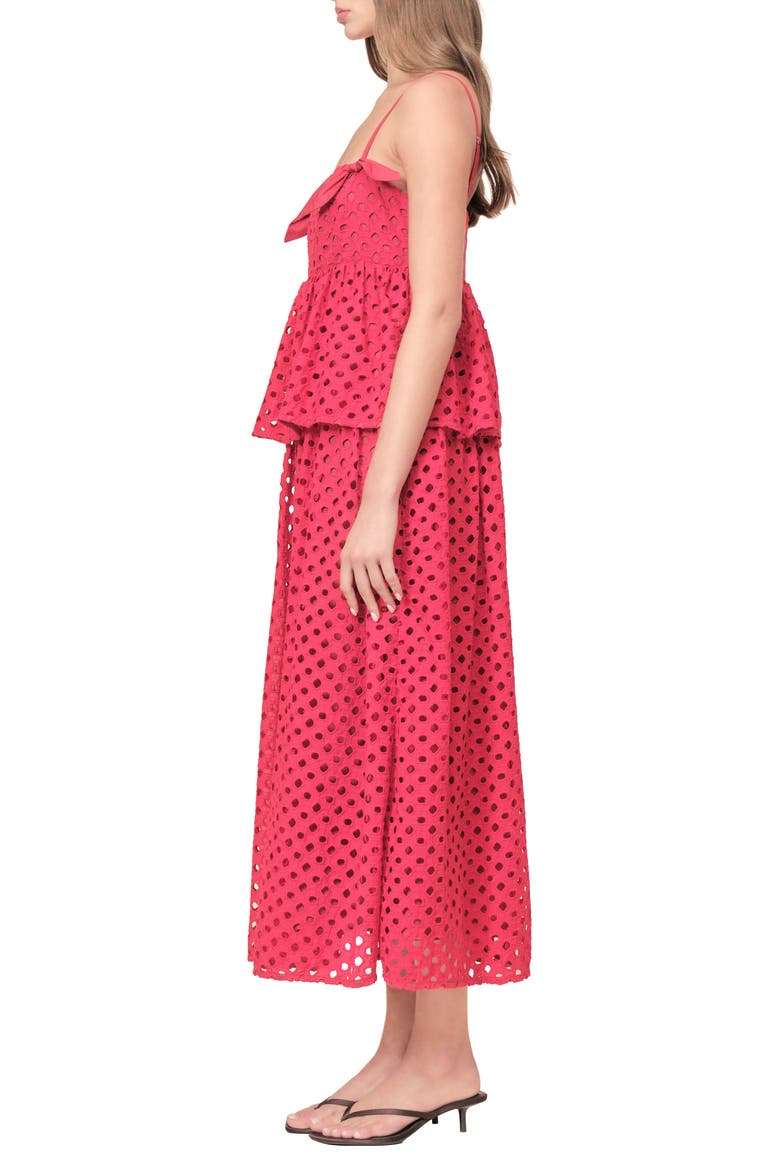 Eden Cotton Eyelet Peplum Midi Dress, Alternate, color, RUBY EYELE