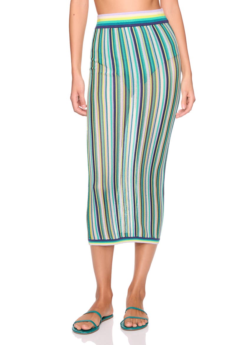 Stripe Open Stitch Midi Sweater Skirt, Main, color, NIGHTLIFE/FERN