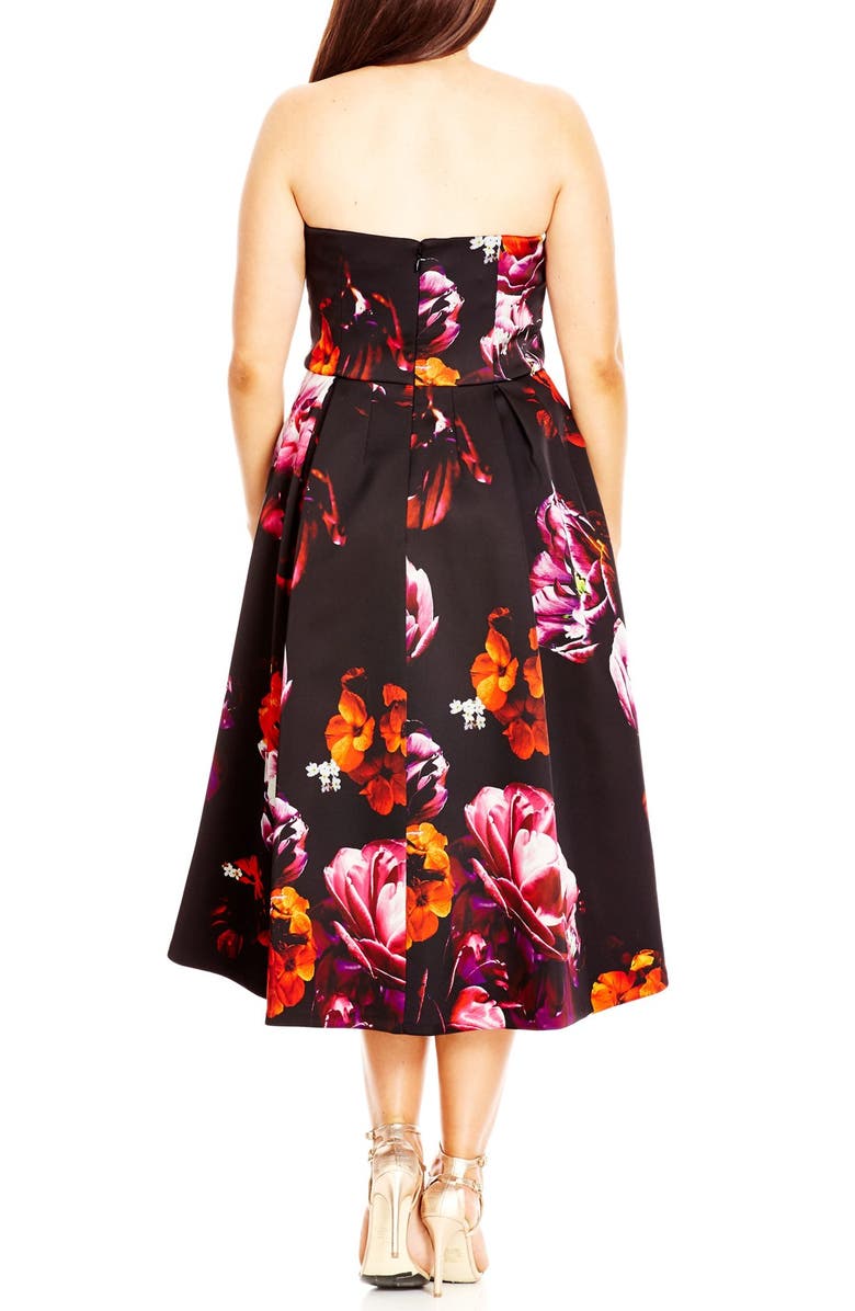 City Chic 'Floral Magic' Floral Print Strapless High/Low Dress, Alternate, color,