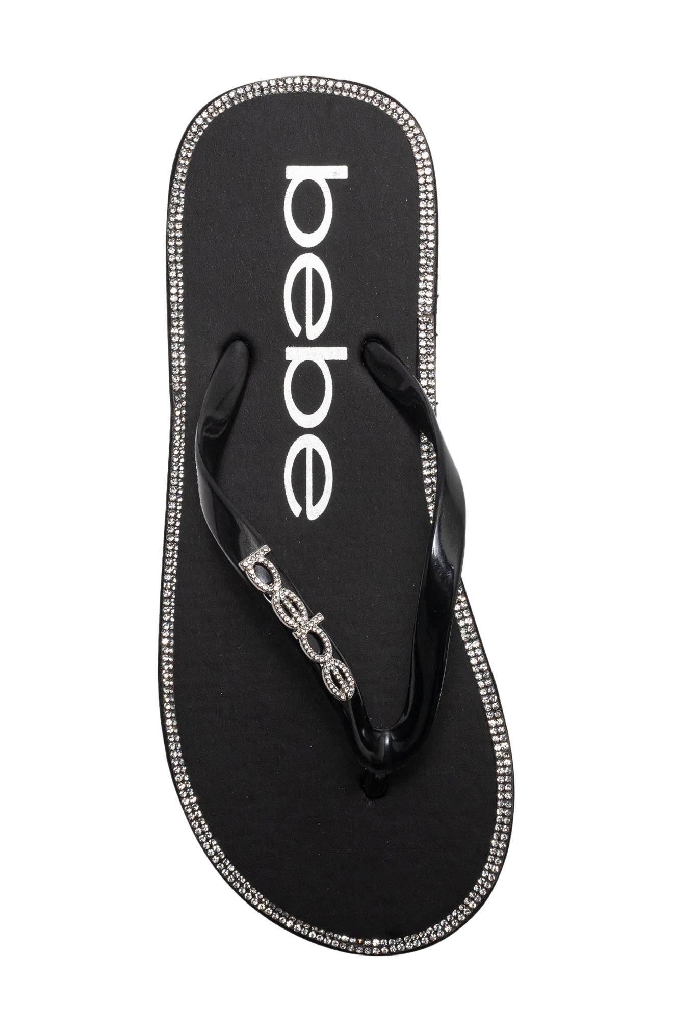 bebe Rhinestone Flip Flop, Alternate, color, Black