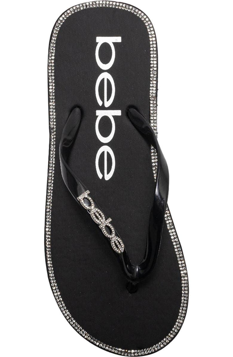 bebe Rhinestone Flip Flop, Alternate, color, Black