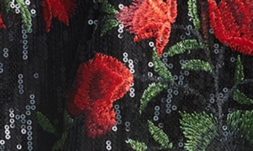 Dress The Population Elva Sequin Floral Print Minidress In Rouge Multi