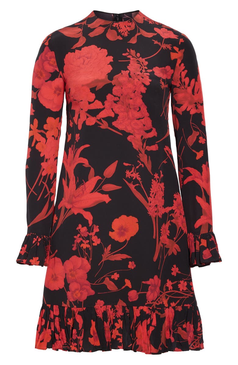 Valentino Floral Long Sleeve Silk Crêpe de Chine Minidress, Alternate, color, 