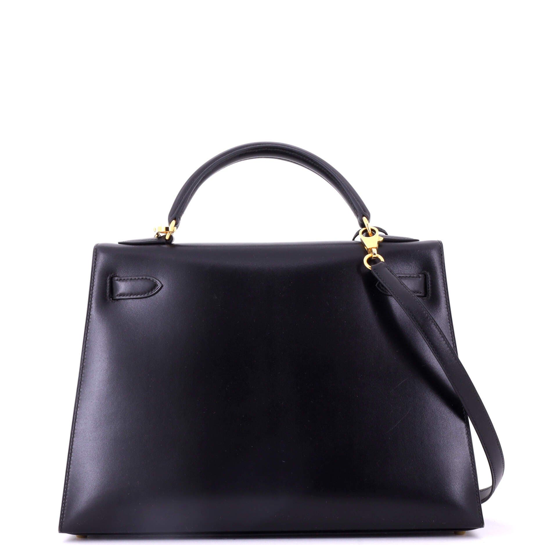 Pre-Owned Hermes Kelly Handbag Black Box Calf with Gold Hardware 32, Alternate, color, Noir