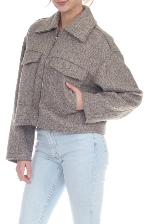 Rain And Rose Boiled Faux Shearling Crop Utility Jacket In Gray