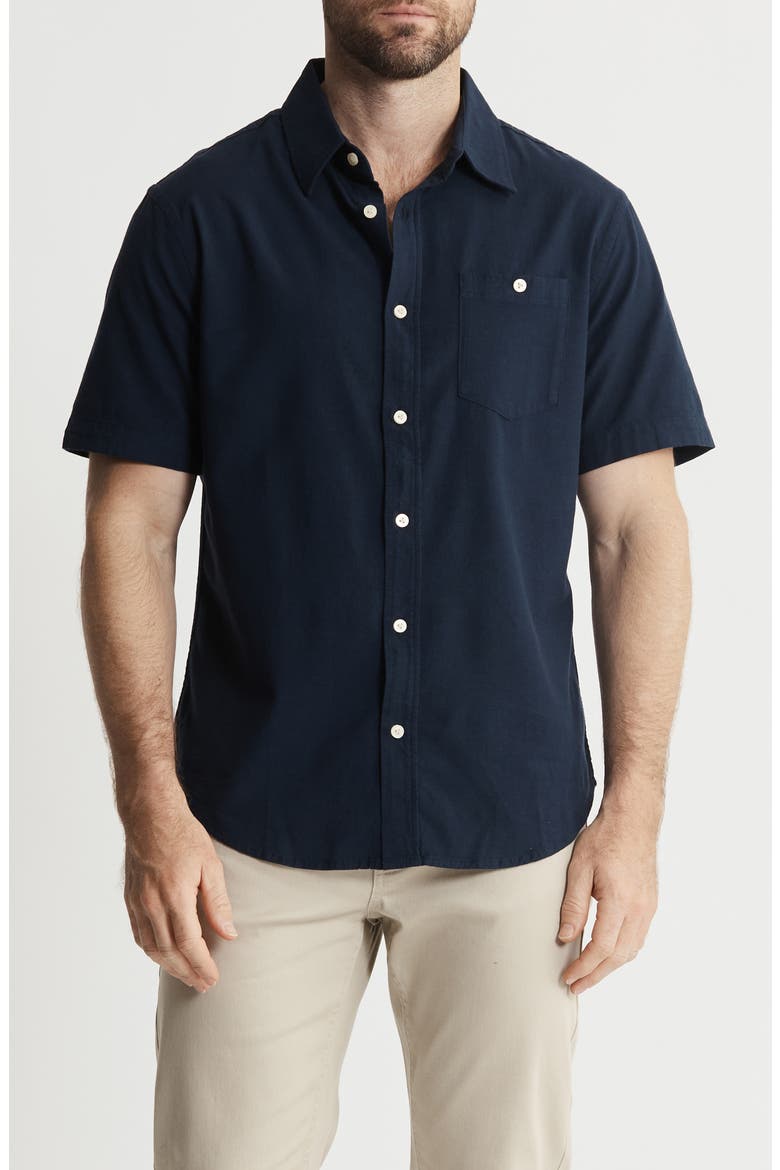 Classic Oxford Short Sleeve Button-Up Shirt, Main, color, NAVY