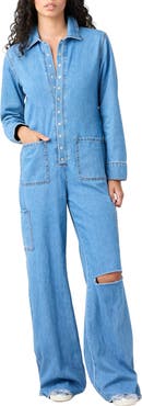 TT Studios Deanna Wide-leg Distressed Jumpsuit