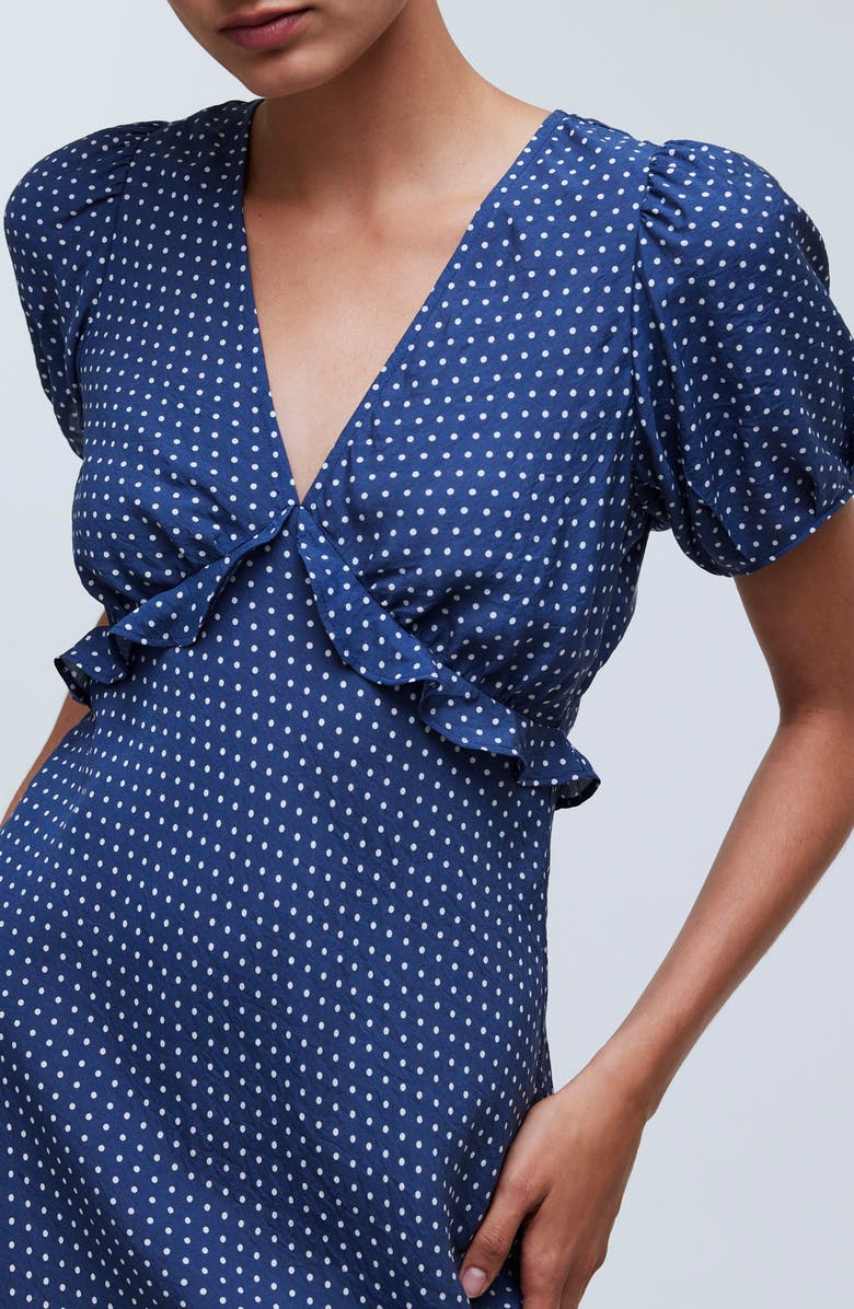 Madewell Polka Dot Puff Sleeve Ruffle Minidress, Alternate, color,