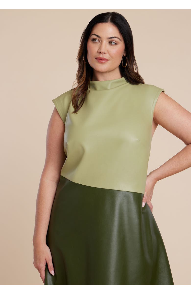 ELOQUII Colorblocked Draped Faux Leather Dress, Alternate, color, Dark Forest Green
