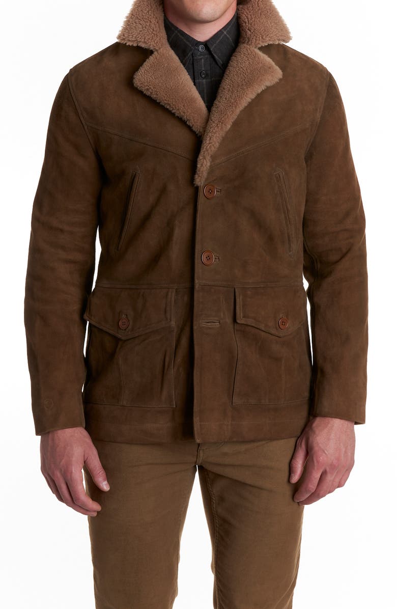 Billy Reid Bruce Genuine Shearling Trimmed Goat Suede Jacket, Main, color,