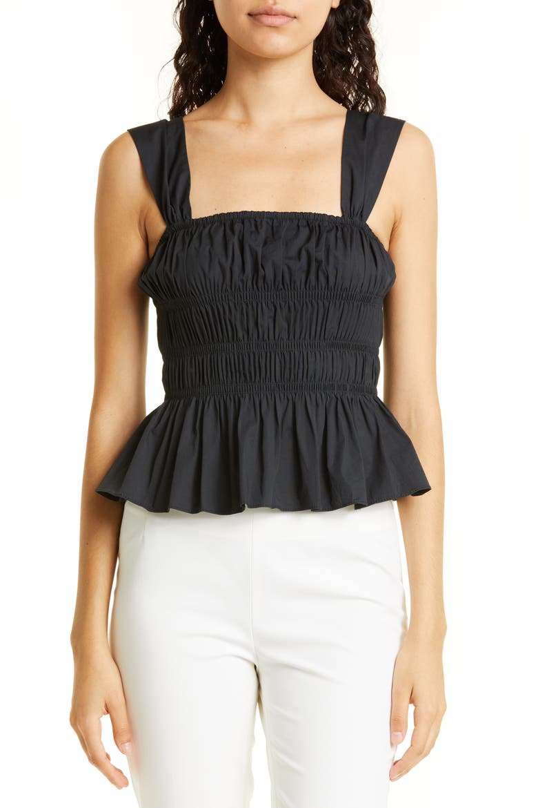 Ida Shirred Peplum Top, Main, color, BLACK