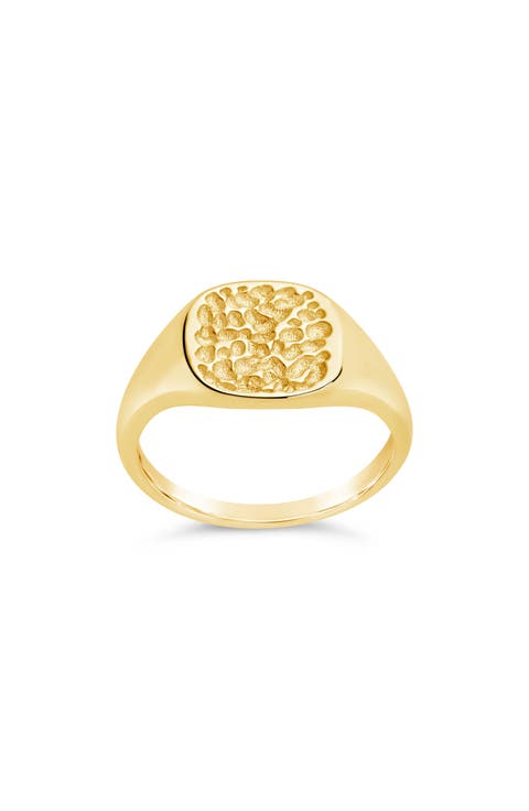 14K Gold Plated Hammered Signet Ring