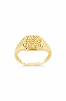 Sterling Forever 14K Gold Plated Hammered Signet Ring