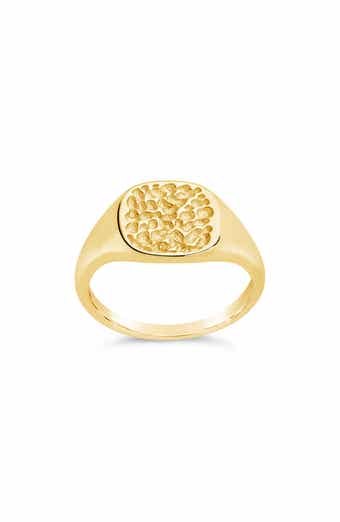Sterling Forever 14K Gold Plated Hammered Signet Ring