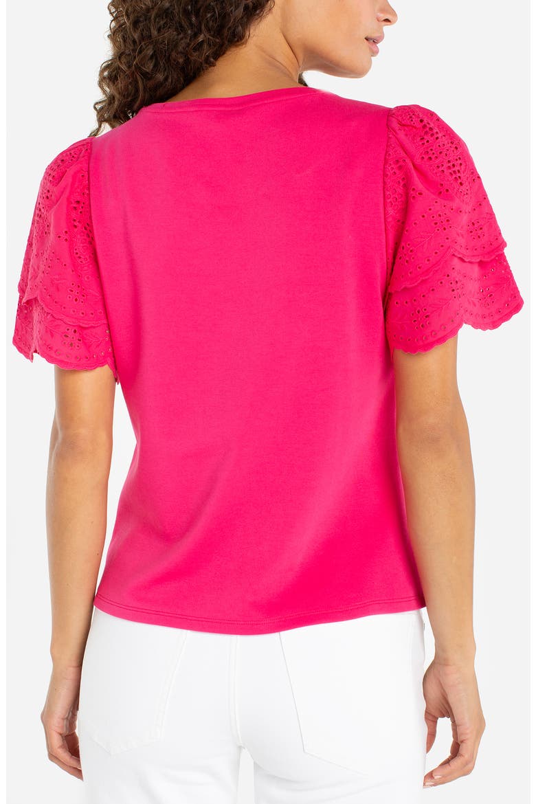 Eyelet Sleeve Mixed Media Top, Alternate, color, DIVA PINK