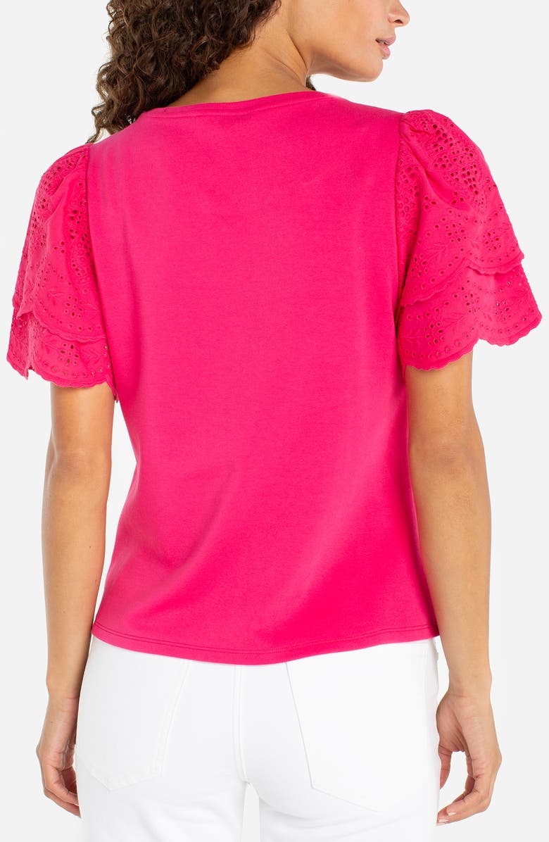 Liverpool Los Angeles Eyelet Sleeve Mixed Media Top, Alternate, color, Diva Pink
