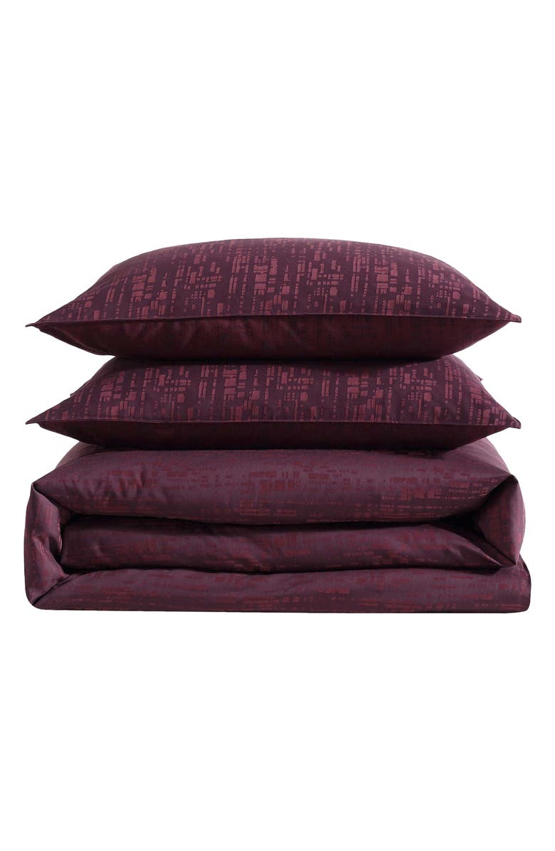 Calvin Klein Linear Circuit Cotton Duvet Cover & Shams Set, Main, color, Dark Red
