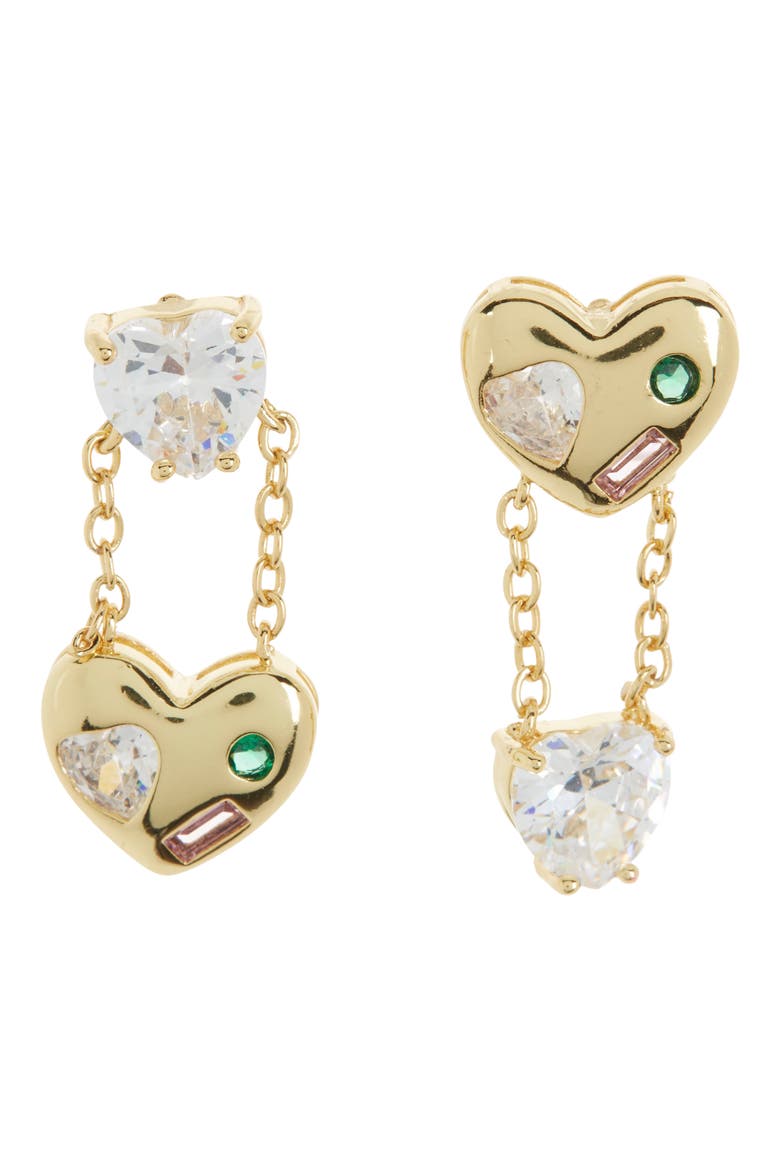 Two-Tone Heart Mismatched Earrings, Main, color, GOLD