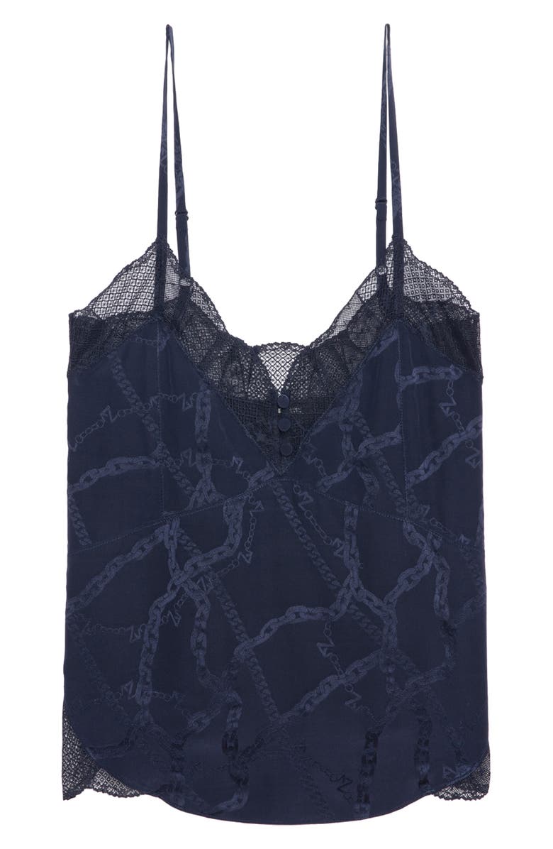 Zadig & Voltaire Cyoko Jacquard Chains Lace Trim Silk Camisole, Alternate, color, 