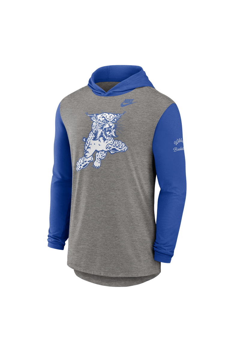 Men's Nike Heather Gray/Royal Kentucky Wildcats Campus Legacy Tri-Blend Long Sleeve Hooded T-Shirt, Alternate, color, Heather Gray
