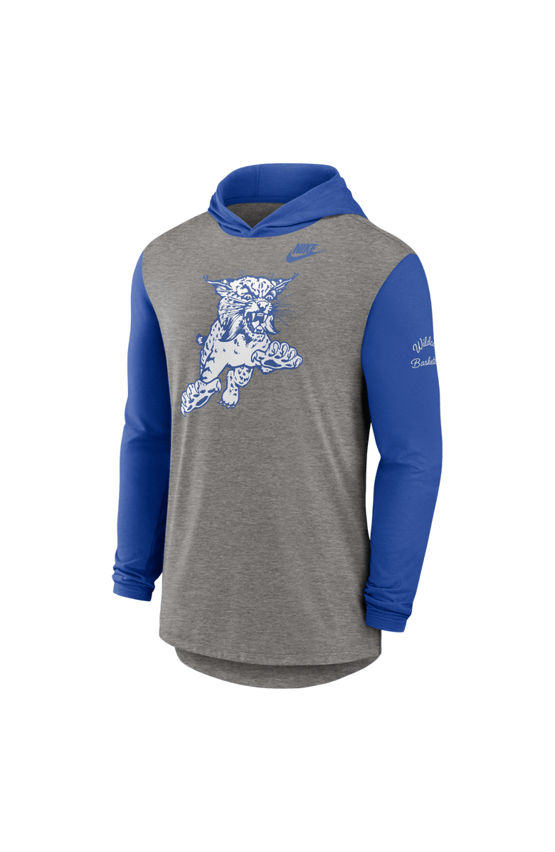 Nike Men's Nike Heather Gray/Royal Kentucky Wildcats Campus Legacy Tri-Blend Long Sleeve Hooded T-Shirt, Alternate, color, Heather Gray