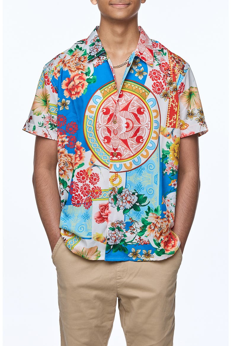 Printed Camp Shirt, Main, color, BLUE MULTI