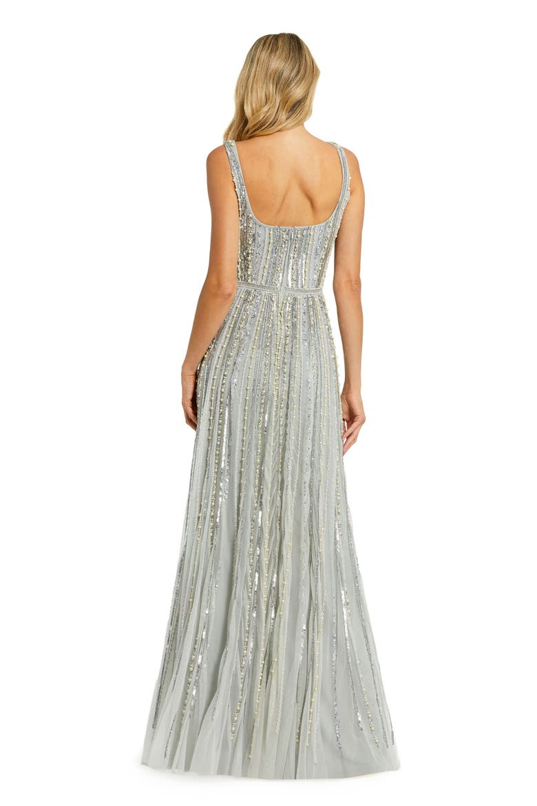 Embellished A-Line Gown with Striped Details Dress, Alternate, color, Powder Blue