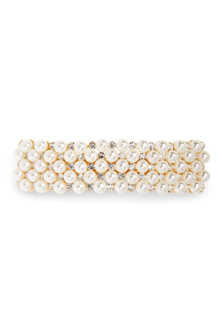 Crystal & Imitation Pearl Embellished Barrette, Main, color, GOLD/ IVORY