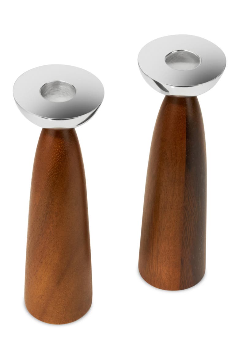 Unity Sabbath Set of 2 Candleholders, Alternate, color, BROWN/ SILVER