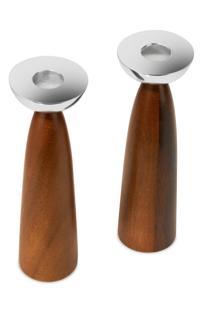 Nambé Unity Sabbath Set of 2 Candleholders, Alternate, color, Brown/ Silver