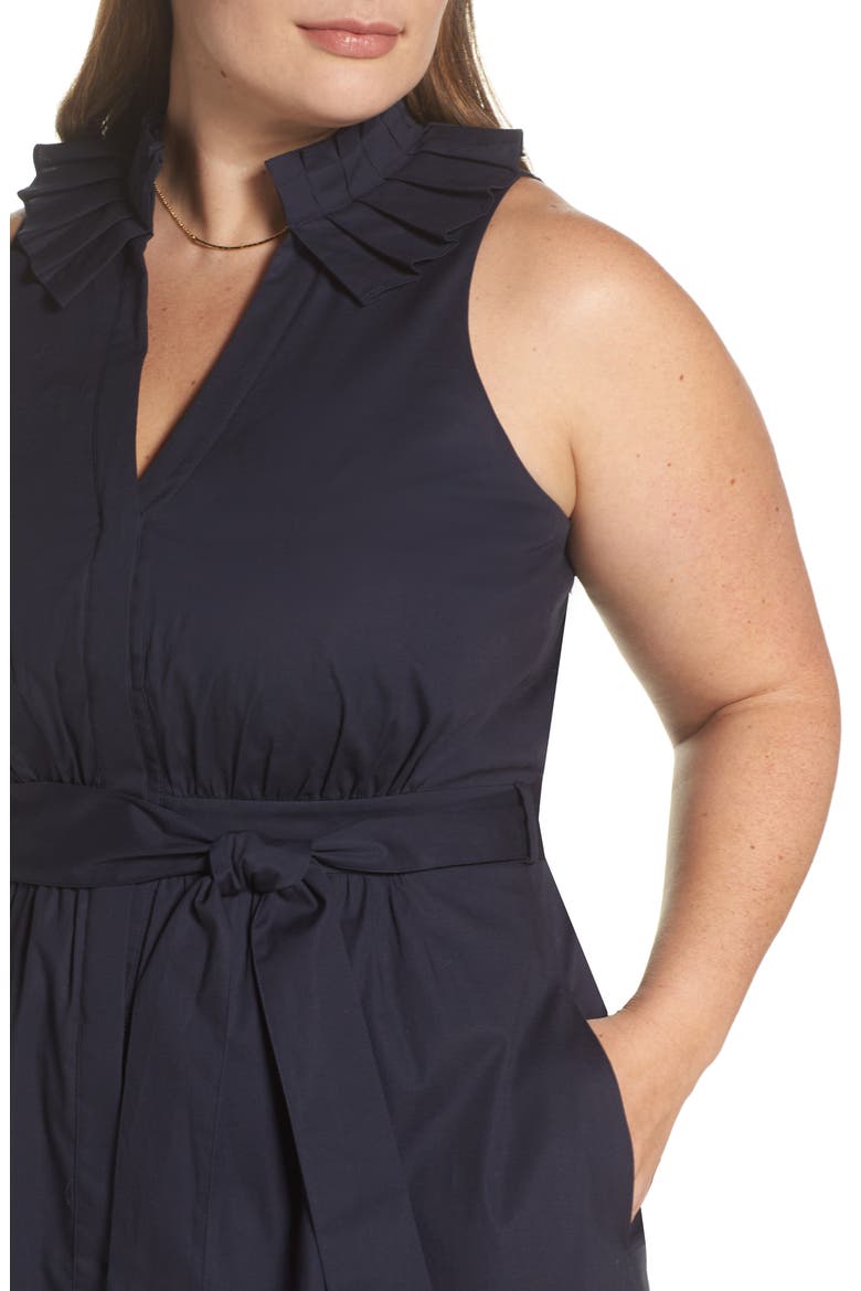 Pleat Collar Fit & Flare Dress, Alternate, color, NAVY
